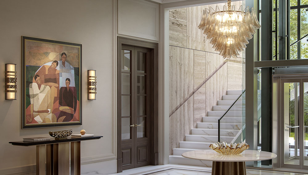 luxury interior design material detail dubai villa travertine brass