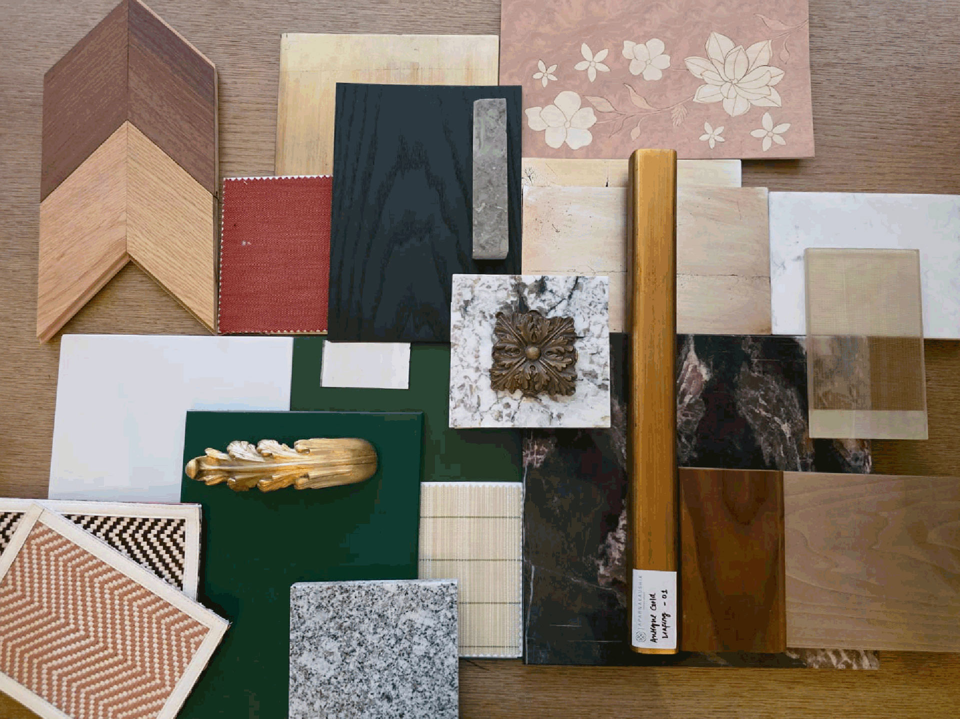 Concept presentation for an ultra-luxury Indian residential commission, including architectural drawings, material palettes, and a scale model